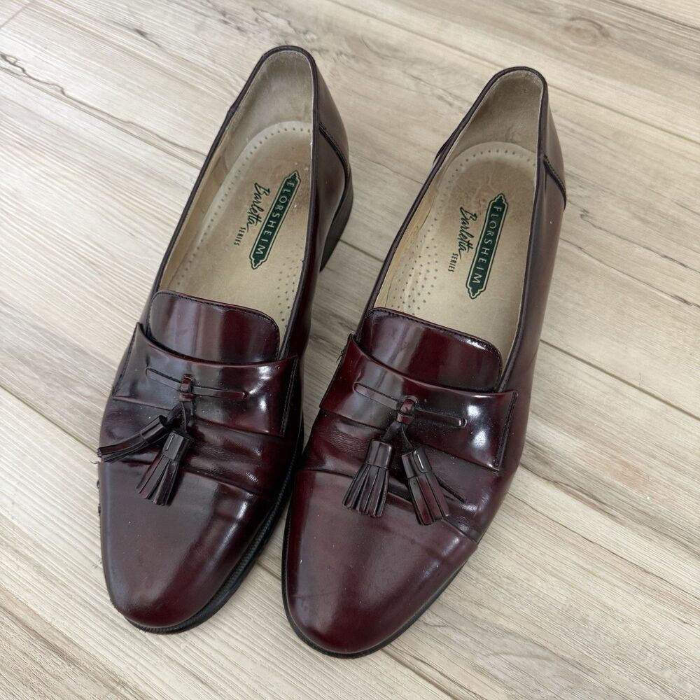 Men’s 10D Florsheim Loafers Burgundy Leather Slip On Mix Toe Tasseled